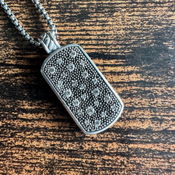 David Yurman Midnight Melange Dog Tag w/ Diamonds Necklace - 18" - RARE - Picture 1 of 12